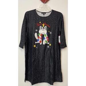 Dress Works Womens Large Black Meowy Christmas Cat Seasonal Dress NWT! A461